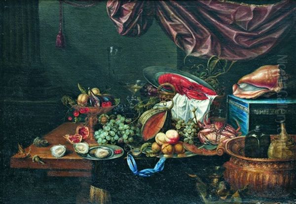 Nature Morte De Fruits Et De Crustaces by Andrea Benedetti