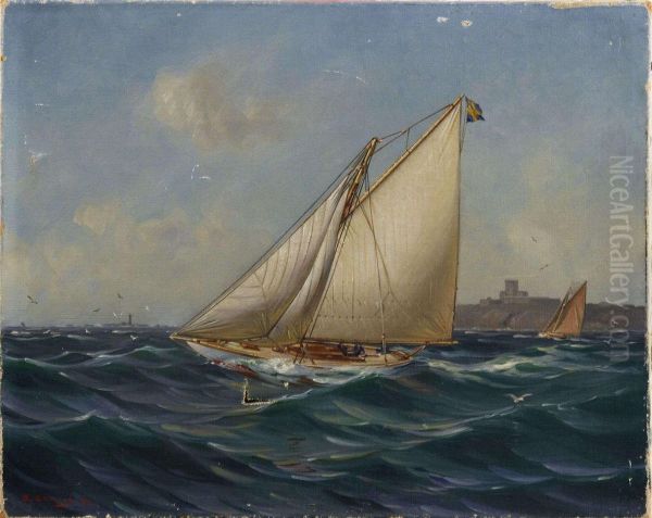 Segelbat Till Havs Oil Painting by Arvid Ahlberg