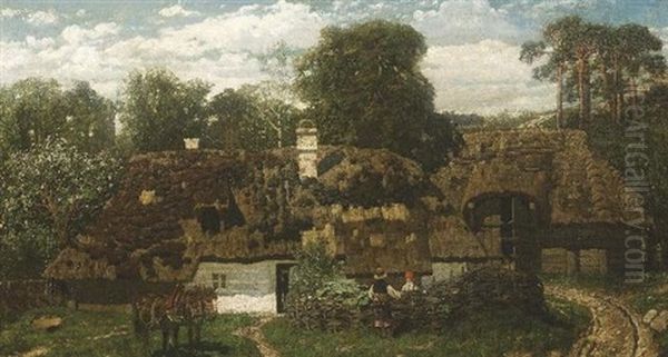 Bauersleute Vor Ihren Gehoften In Sommerlicher Landschaft Oil Painting by Ludomir Ludwik Dominik Benedyktowicz