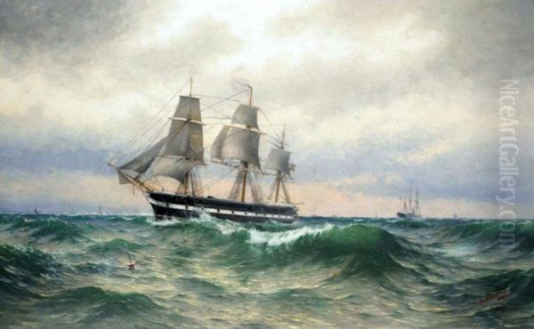 A Swedish Sailing Ship Oil Painting by Arvid Ahlberg