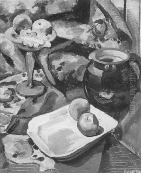 Still Life With Fruit And A Water Jug Oil Painting by Gerrit Albertus Beneker