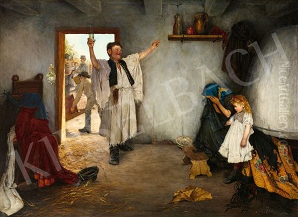 Family Scene Oil Painting by Pal Benes