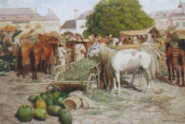 The Marketplace Oil Painting by Pal Benes