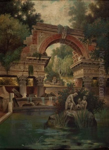 Die Romische Ruine Im Schlosspark Von Schonbrunn, Wien Oil Painting by Josef Ferdinand Benesch