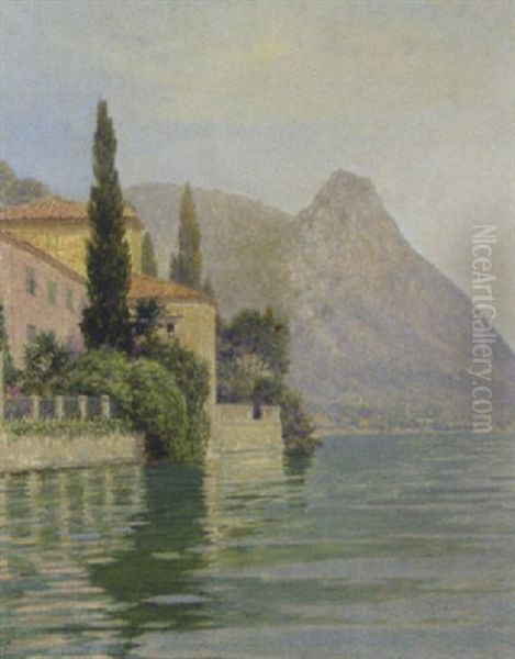 Blick Auf Oria Am Luganersee Oil Painting by Josef Ferdinand Benesch