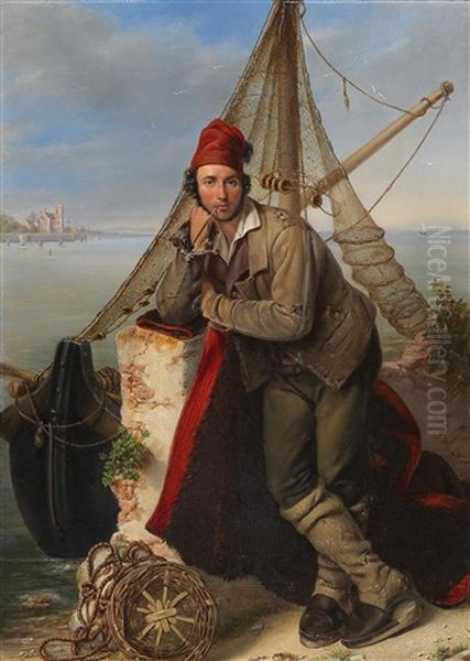 A Venetian Fisherman Oil Painting by Ludwig Beniczky von Benicz