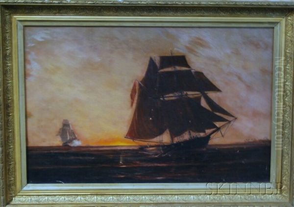 Spanish Slave Ship Overhauled By Boats Of American Cruiser In Off Coast Of Africa In The Forties Oil Painting by Samuel Green Benjamin