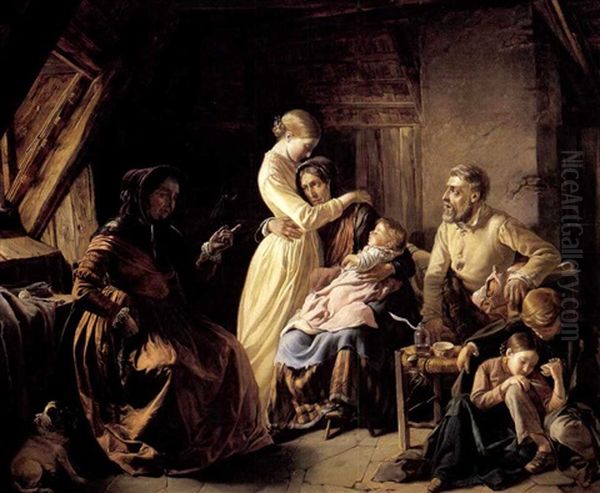 A Family Dispute Oil Painting by Imre (Emmer.) Benkert (Kertbeny)