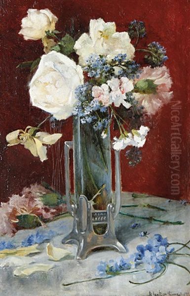 Still Life Of Flowers In A Vase Oil Painting by Blas Benlliure Gil