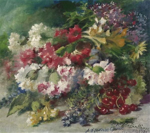 Blumenstilleben Mit Nelken Und Kirschen Oil Painting by Blas Benlliure Gil