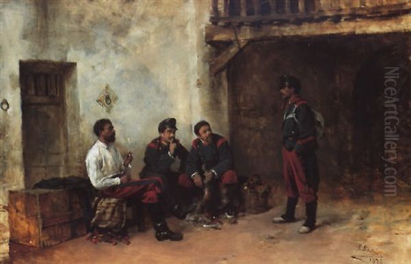 Militaires Oil Painting by Blas Benlliure Gil