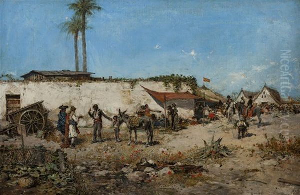 Spanish Pueblo Oil Painting by Jose Benlliure Y Gil