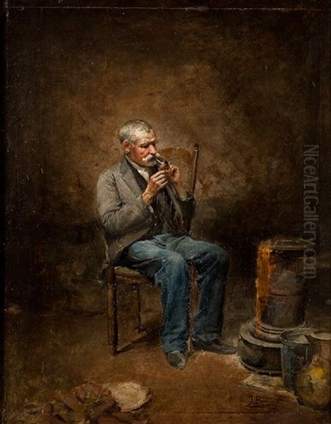 Fumando En Pipa Oil Painting by Jose Benlliure Y Gil