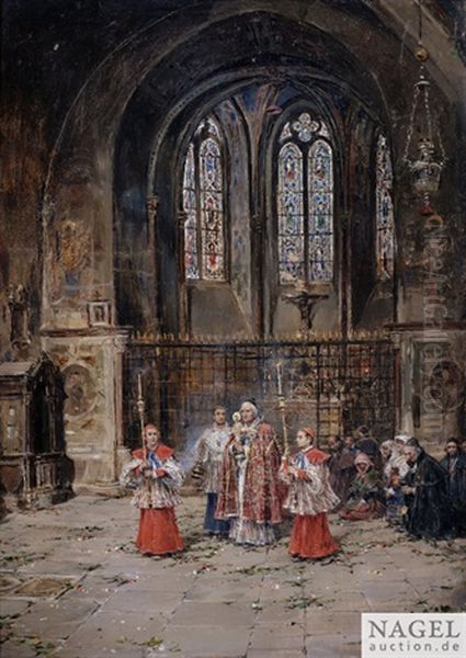 Kircheninterieur Wahrend Eines Hochamtes Oil Painting by Jose Benlliure Y Gil