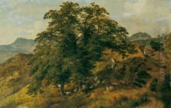 Blick Auf Das Hochgelegene Civitella Und Die Sabiner Berge Oil Painting by August Wilhelm J. Ahlborn