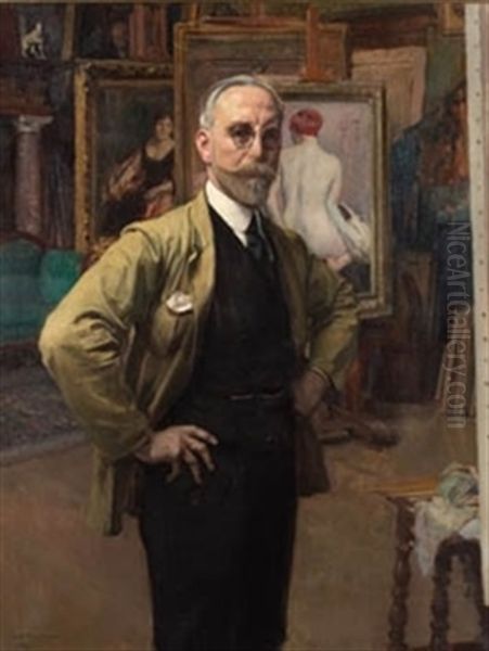 Autorretrato En El Estudio Del Pintor Oil Painting by Jose Benlliure Y Gil