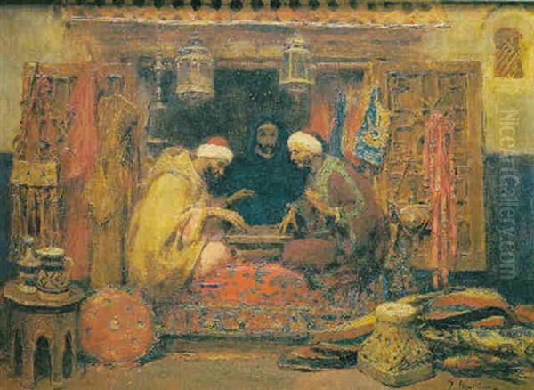 Jugadores Arabes Oil Painting by Jose Benlliure Y Gil