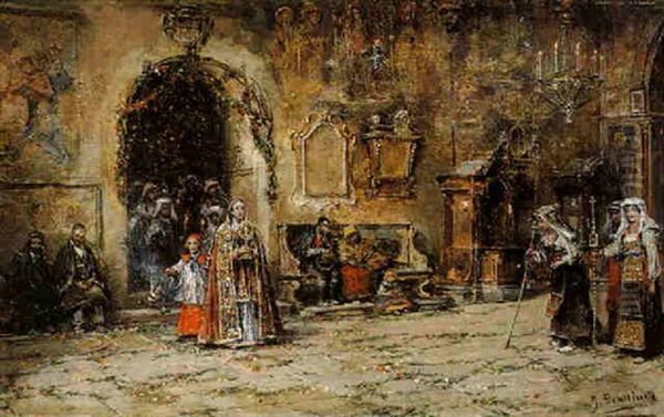 A Procession Oil Painting by Jose Benlliure Y Gil