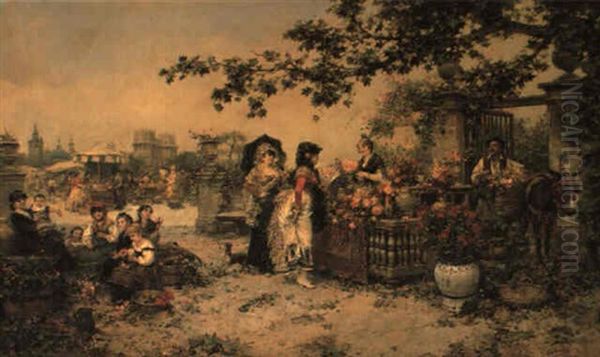 The Flower Market Oil Painting by Jose Benlliure Y Gil