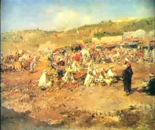 An Arab Encampment Oil Painting by Jose Benlliure Y Gil