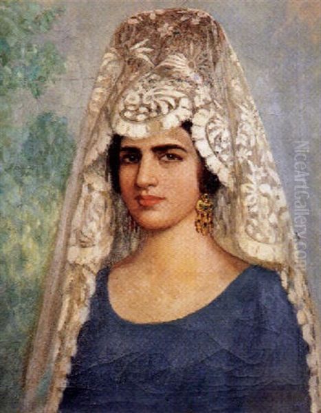 Mantilla Blanca Oil Painting by Juan Antonio Benlliure y Gil