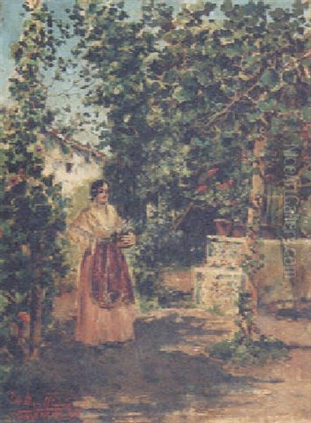 In The Garden Oil Painting by Juan Antonio Benlliure y Gil