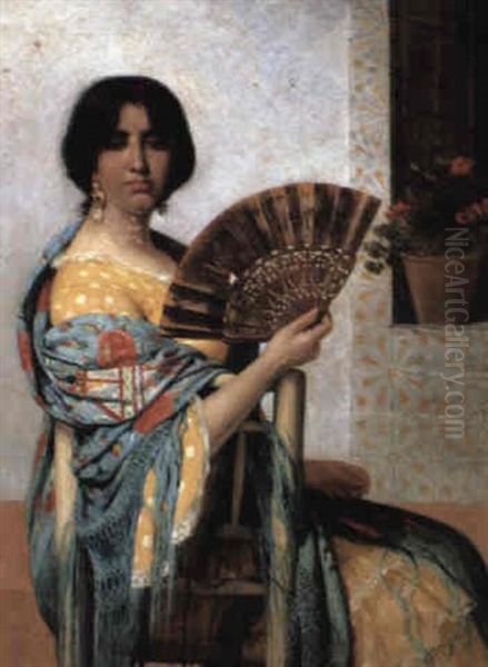 A Spanish Beauty Oil Painting by Juan Antonio Benlliure y Gil