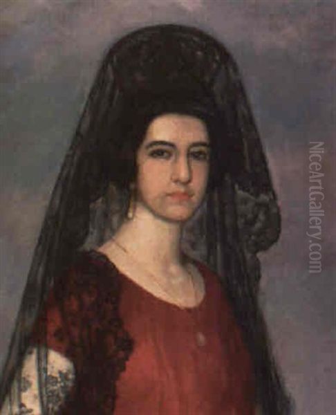 Dama Con Mantilla Oil Painting by Juan Antonio Benlliure y Gil