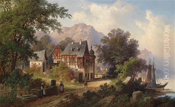 Aus Bruttig, An Der Mosel Oil Painting by Hermann Bennekenstein