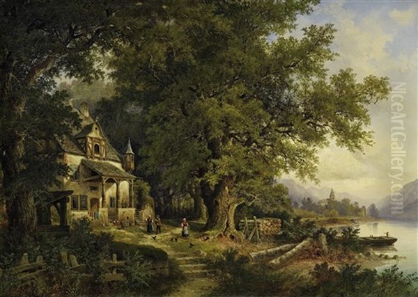 Wirtshaus Bei Moselkern Oil Painting by Hermann Bennekenstein