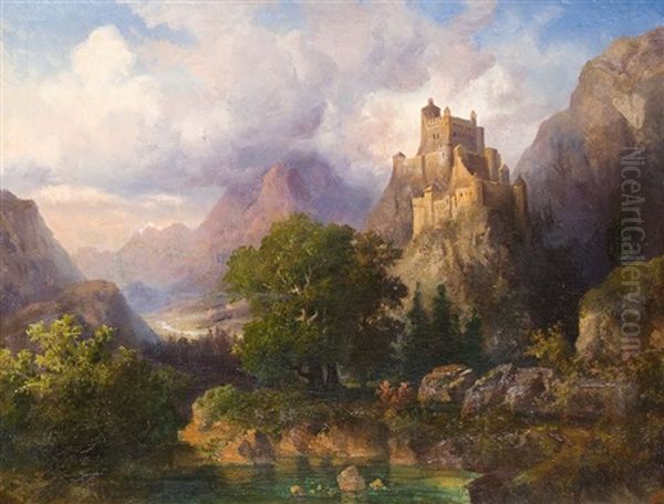 Schlos Werfen In Tyrol Oil Painting by Hermann Bennekenstein