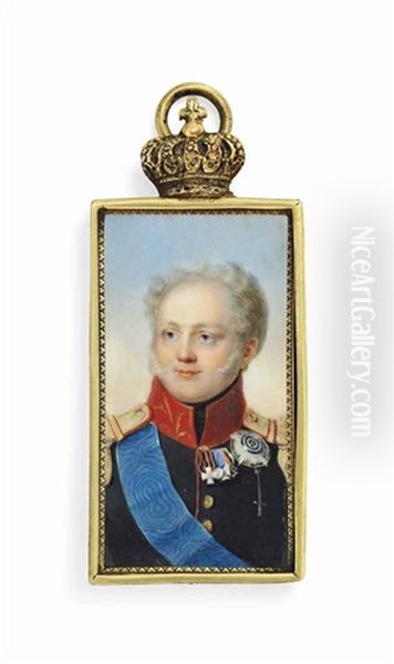 Alexander I (1777-1825), Emperor Of Russia, In Black Uniform With Red And Gold Collar And Gold Epaulettes, Wearing The Blue Sash And Breast-star... Oil Painting by Henri Benner