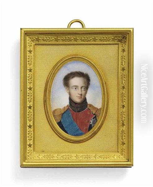 Grand Duke Mikhail Pavlovich Of Russia (1798-1849), In Dark Blue Uniform With Red Facings, Gold Embroidered Collar, Gold Epaulettes Oil Painting by Henri Benner