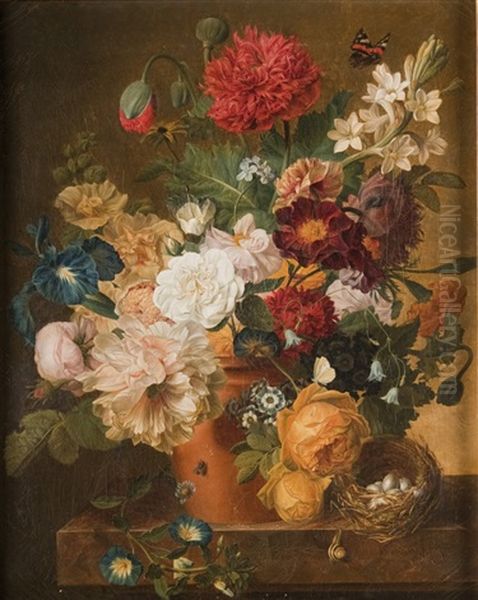 Bouquet De Fleurs Dans Un Pot De Terre Oil Painting by Jean Benner