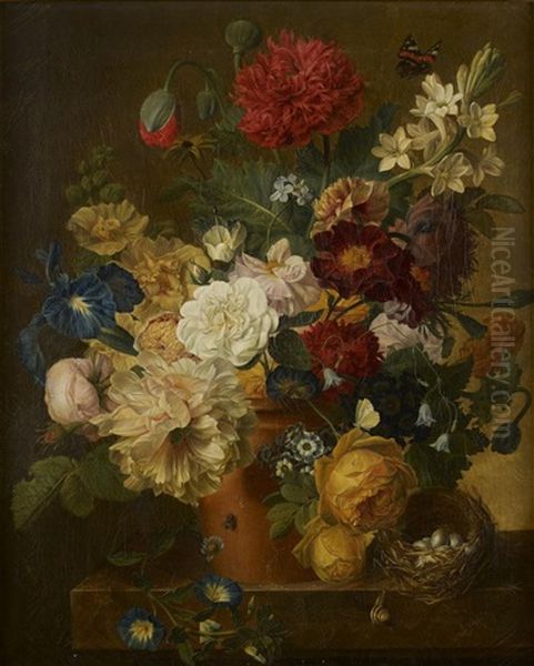 Bouquet De Fleurs Dans Un Pot De Terre Oil Painting by Jean Benner