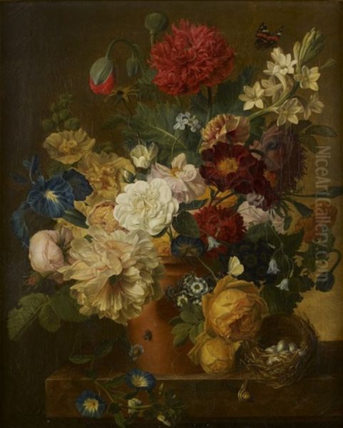 Bouquet De Fleurs Dans Un Pot De Terre Oil Painting by Jean Benner