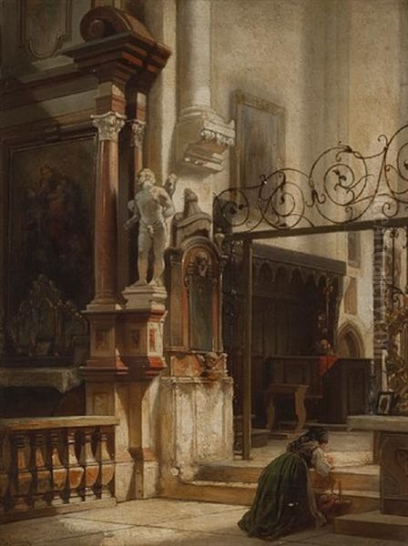 Church Interior (berchtesgaden?) Oil Painting by Carl Bennert