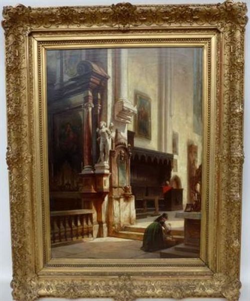 Interieur De L'eglise Du Chateau De Berchtesgaden Oil Painting by Carl Bennert