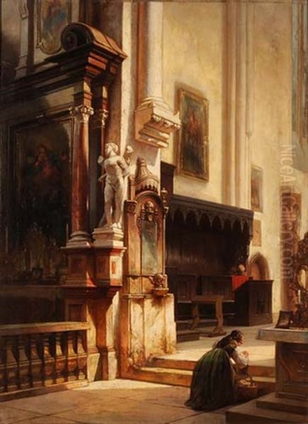 Interieur Einer Kirche Oil Painting by Carl Bennert