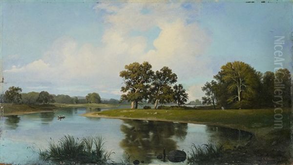 Parklandschaft Mit Eichen Am Ufer Oil Painting by Carl Stefan Bennet