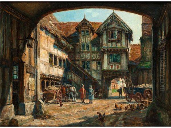 Bauerlicher Innenhof Oil Painting by Frank Moss Bennett