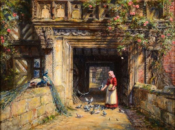 At Moreton Old Hall (cheshire) Oil Painting by Frank Moss Bennett