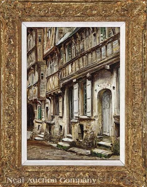 Bayeux (france Street Scene) Oil Painting by Frank Moss Bennett