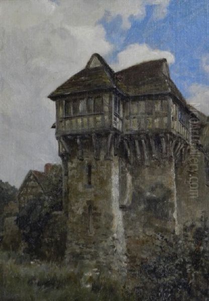 Exterior View Of Stokesay Castle; Three Views Of Stokesay Castle (4 Works) Oil Painting by Frank Moss Bennett