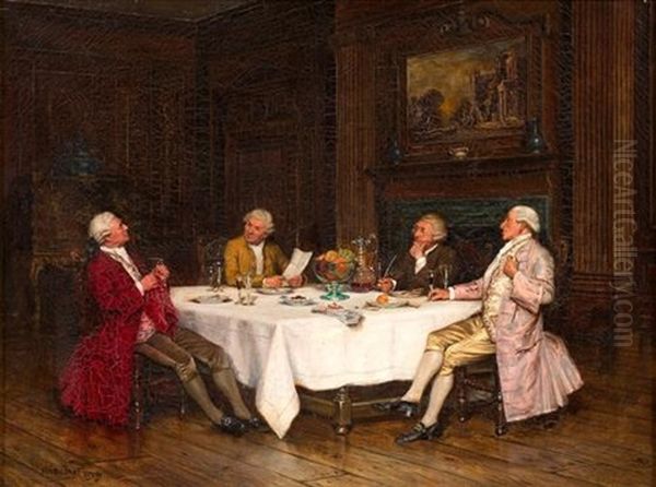 Gentlemen At The Table Oil Painting by Frank Moss Bennett