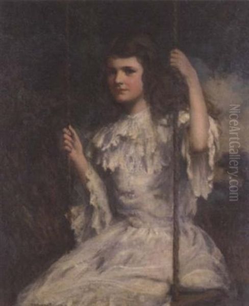 A Girl On A Swing Oil Painting by Frank Moss Bennett