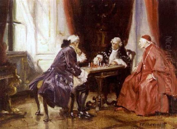 Noblemen Playing Chess, With A Cardinal Watching Oil Painting by Frank Moss Bennett