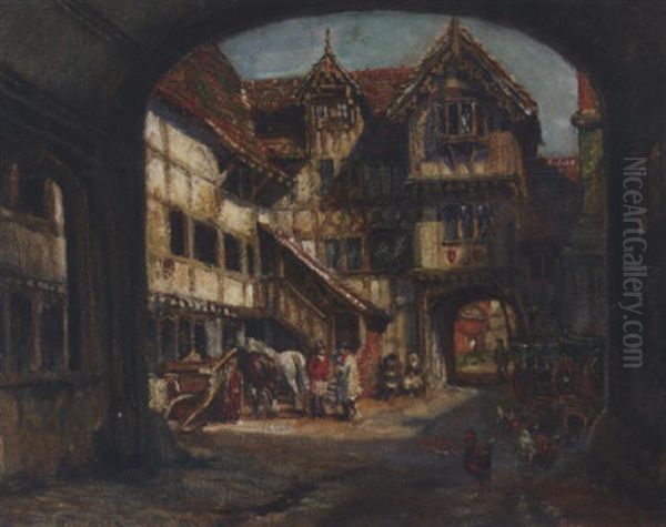 A Coaching Inn Oil Painting by Frank Moss Bennett