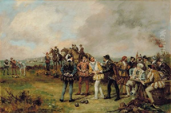 Plenty Of Time To Finish The Game And Thrash The Spaniards Too! Oil Painting by Frank Moss Bennett