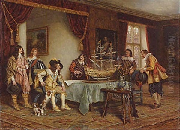 King Charles I Admiring The Royal Sovereign Oil Painting by Frank Moss Bennett